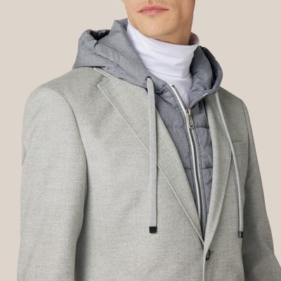 Herringbone Patch Pocket Hoodie Blazer - Grey