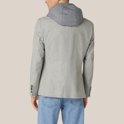 Herringbone Patch Pocket Hoodie Blazer - Grey