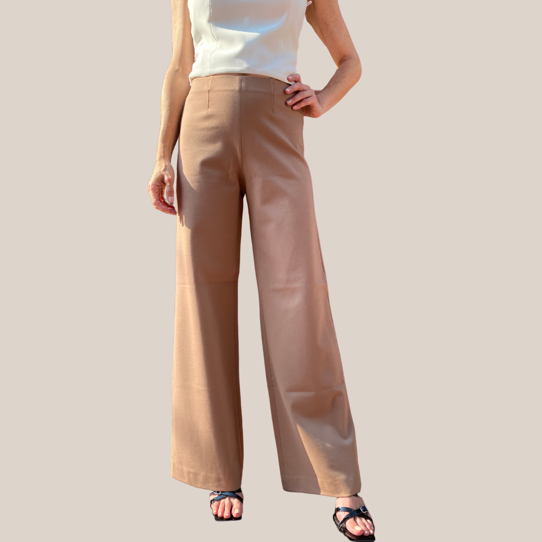 Gotstyle Fashion - Seductive Pants High Waist Wide Leg Stretch Pant - Tan