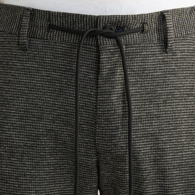 Houndstooth Check Drawstring Chinos - Black