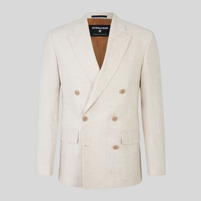 Gotstyle Fashion - Strellson Suits Mottled Linen Blend Double Breasted Suit Jacket - Off-White