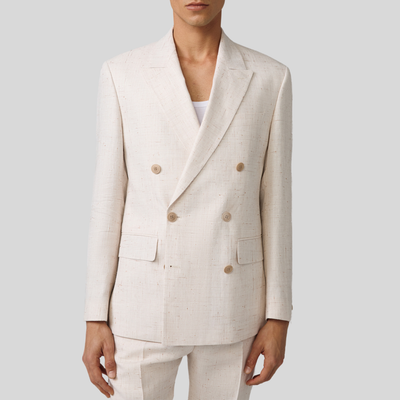 Gotstyle Fashion - Strellson Suits Mottled Linen Blend Double Breasted Suit Jacket - Off-White