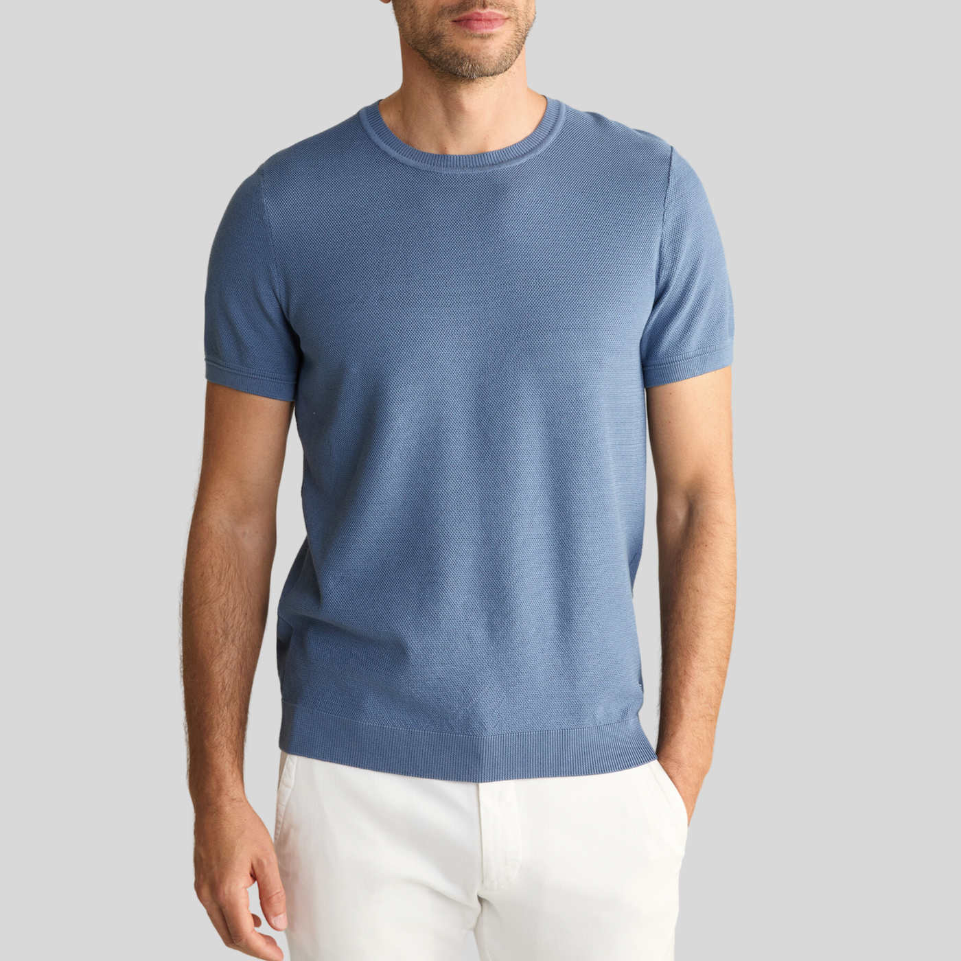 Gotstyle Fashion - Joop! T-Shirts Textured Knit Crew Ribbed T-Shirt - Blue