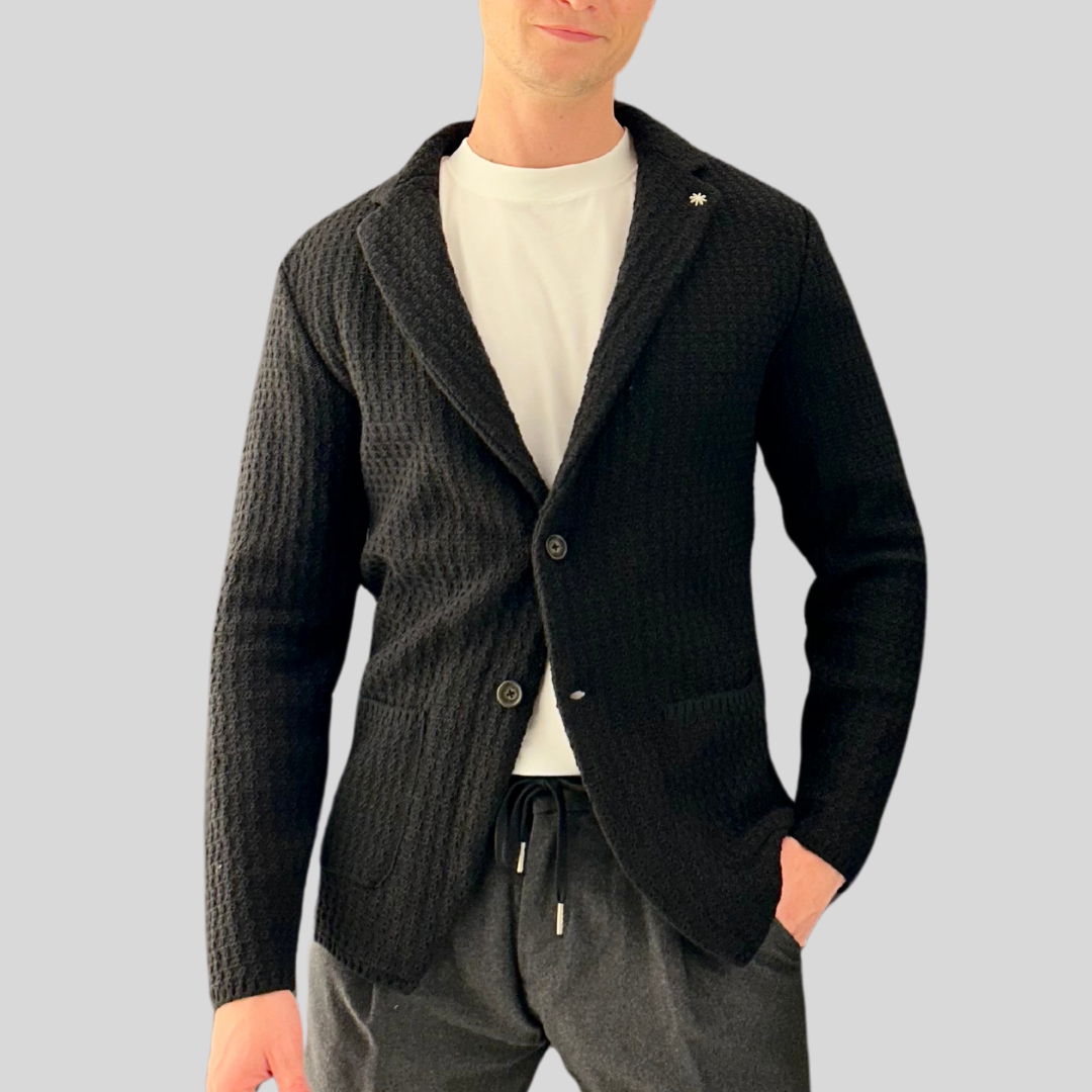 Knit Patch Pocket Unstructured Blazer - Black