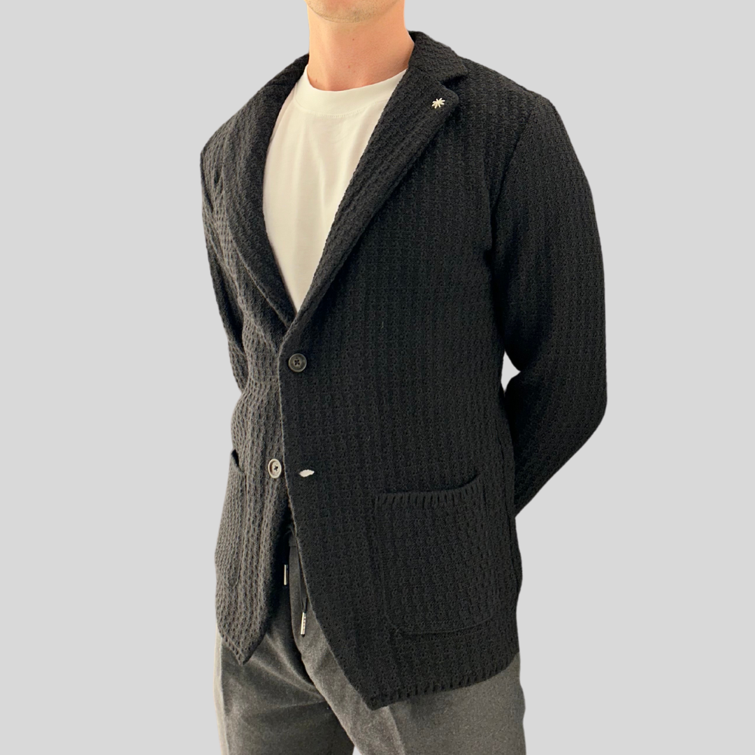 Knit Patch Pocket Unstructured Blazer - Black