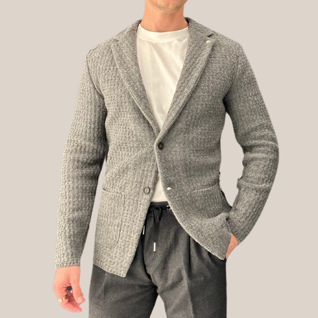 Knit Patch Pocket Unstructured Blazer - Grey