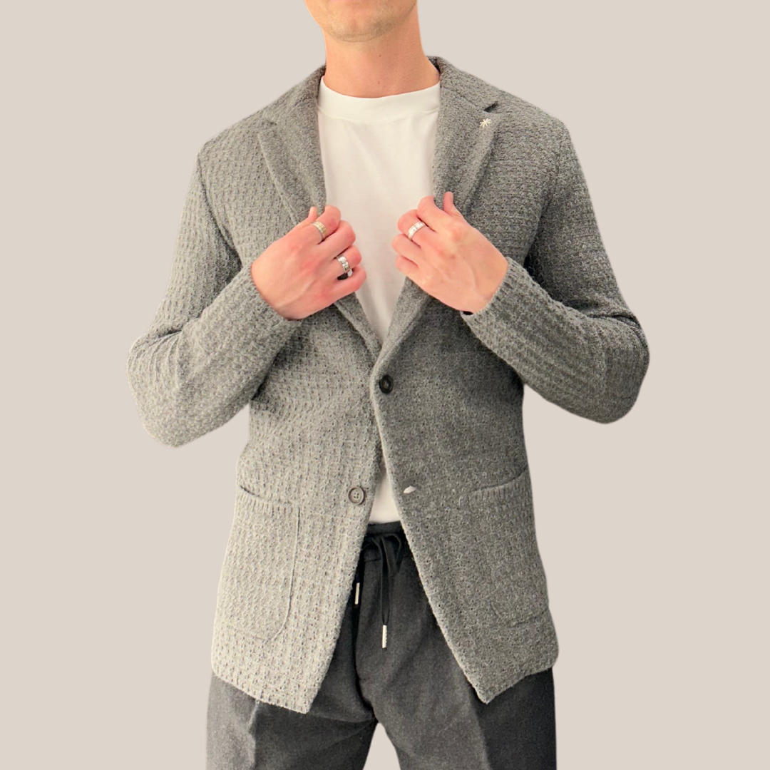 Knit Patch Pocket Unstructured Blazer - Grey