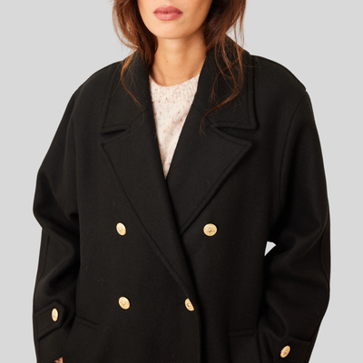 Double Breasted Long Coat - Black