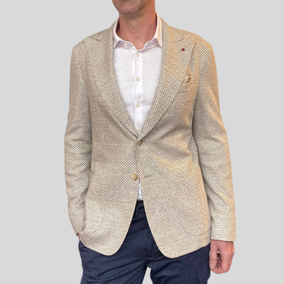 Gotstyle Fashion - Fugato Blazers Exploded Birdseye Patch Pocket Peaked Blazer - Taupe