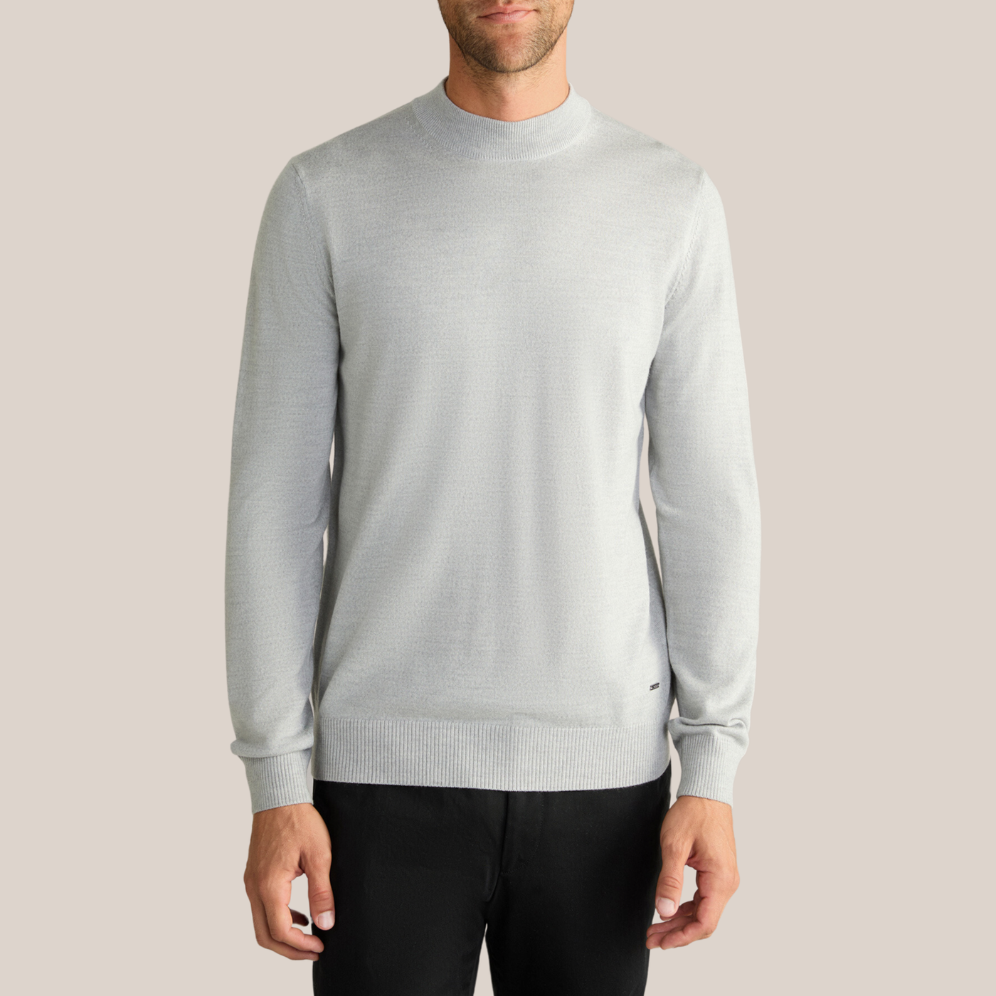 Mock Neck Merino Wool Sweater - Light Grey