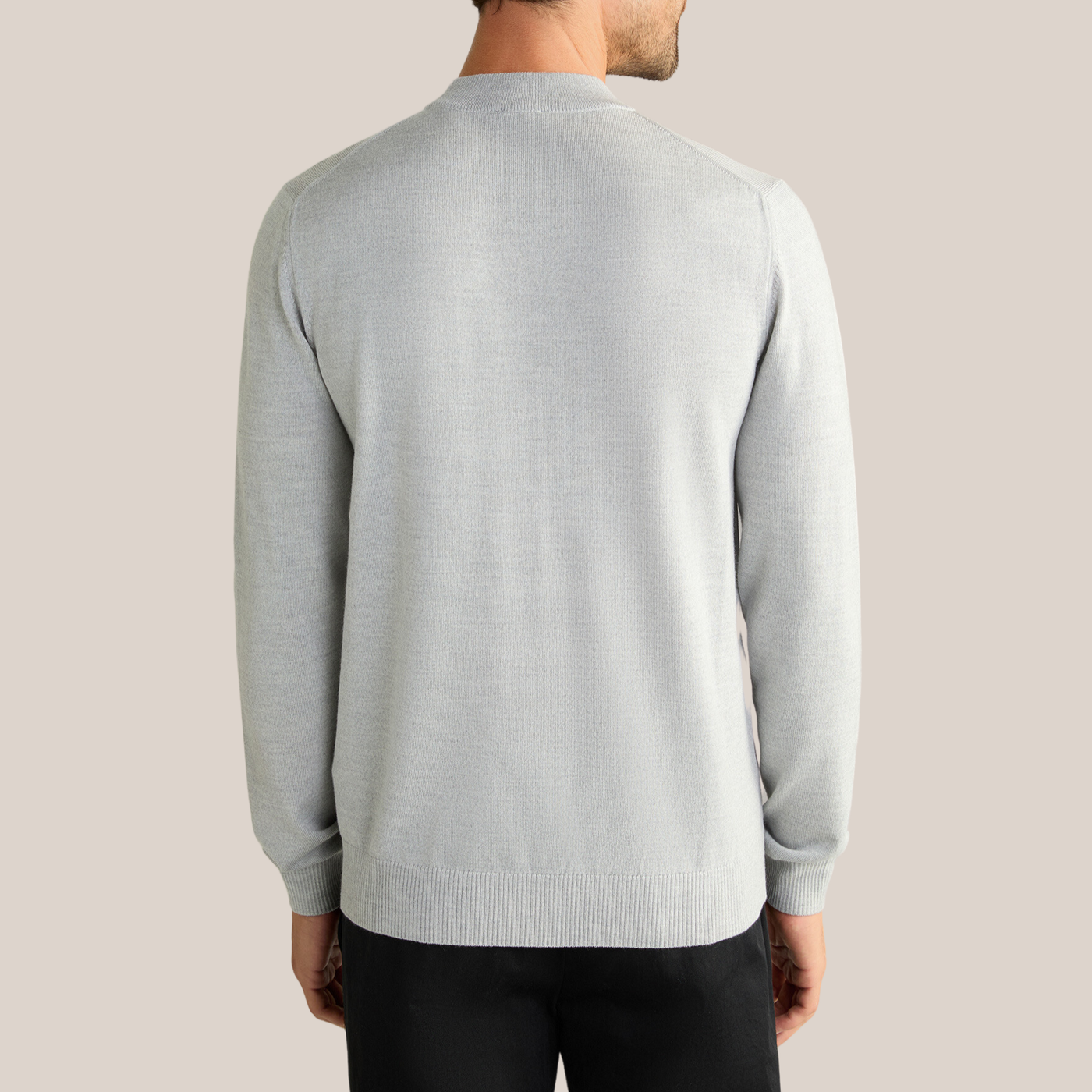 Mock Neck Merino Wool Sweater - Light Grey