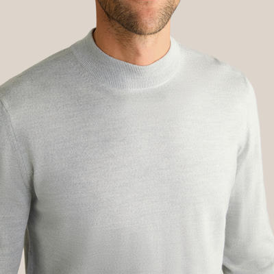 Mock Neck Merino Wool Sweater - Light Grey