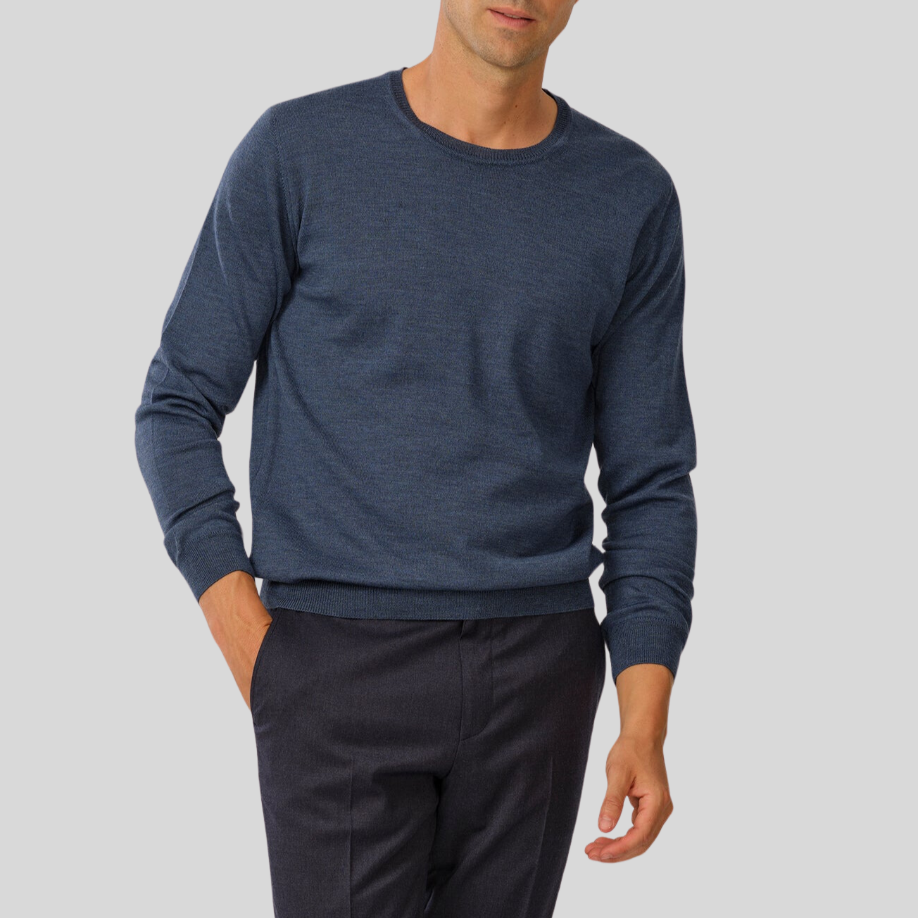 Extrafine Merino Wool Crew Neck Sweater - Blue