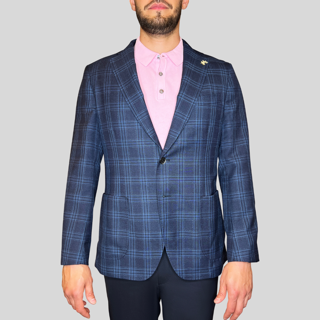 Gotstyle Fashion - Tombolini Blazers Plaid Check Patch Pocket Blazer - Navy