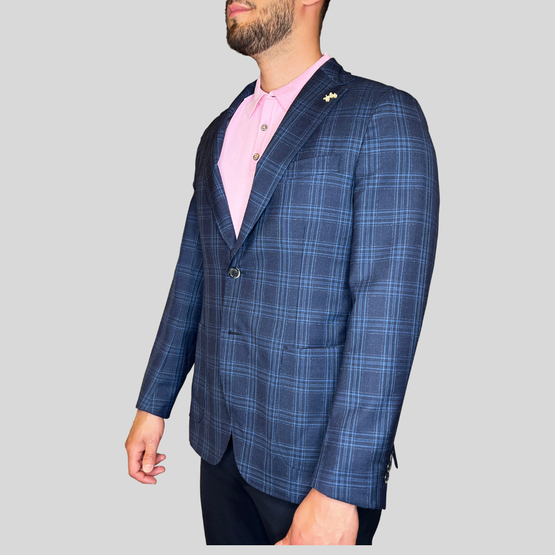 Gotstyle Fashion - Tombolini Blazers Plaid Check Patch Pocket Blazer - Navy