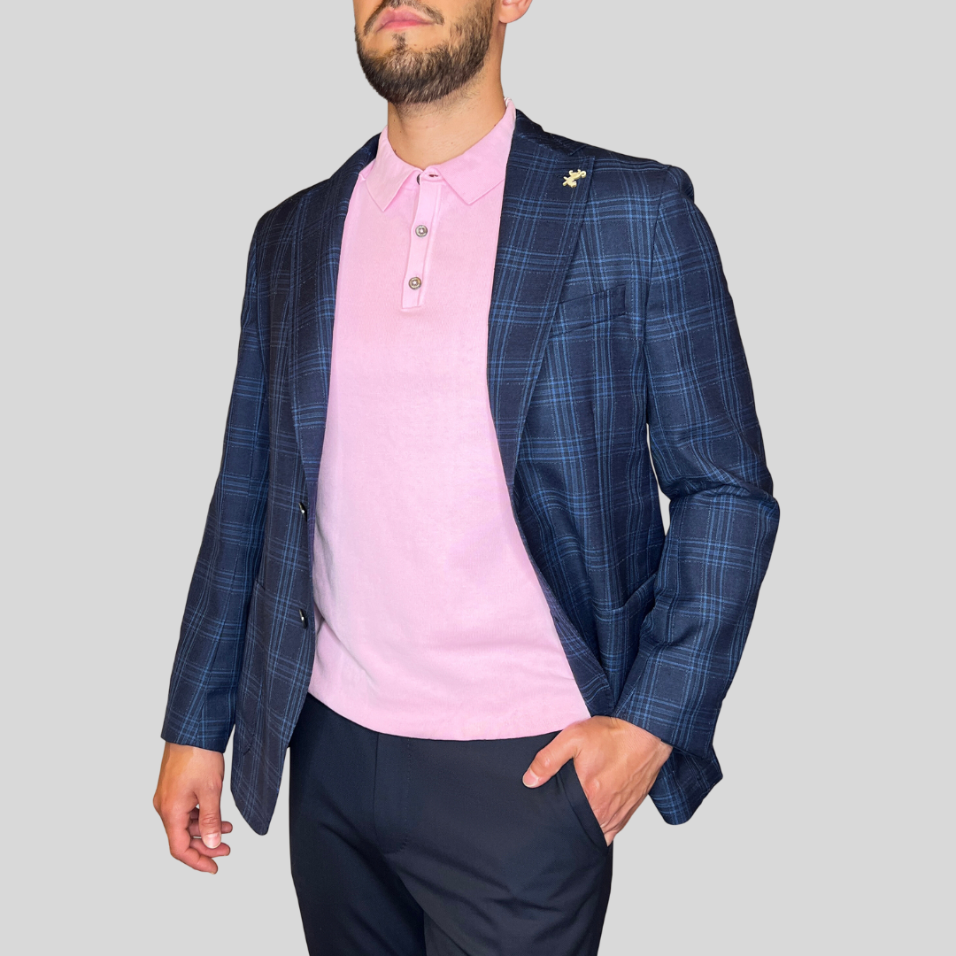 Gotstyle Fashion - Tombolini Blazers Plaid Check Patch Pocket Blazer - Navy