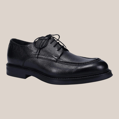 Tumbled Calf Leather Derby Shoe - Black