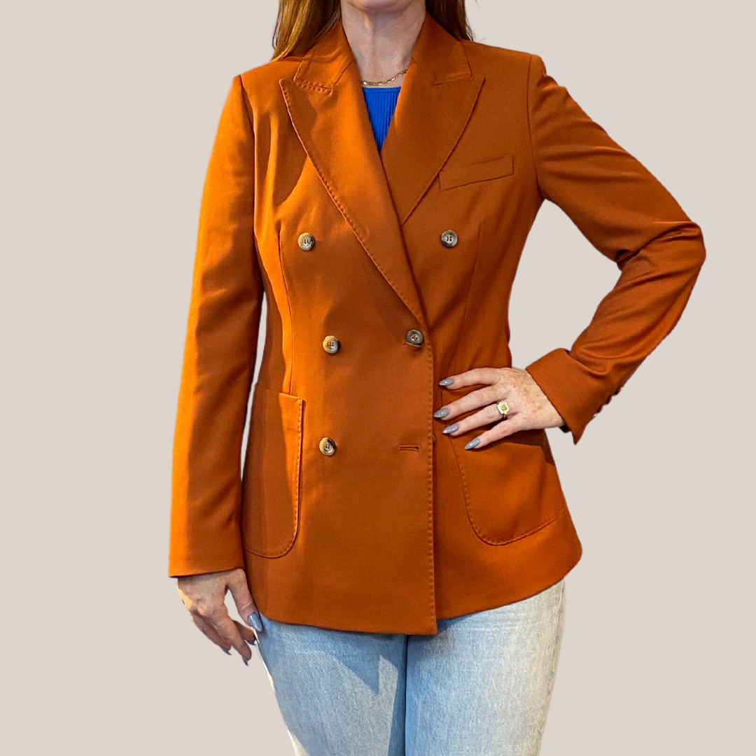 Gotstyle Fashion - Normeet Blazers Soft Touch Double Breasted Patch Pocket Blazer - Orange