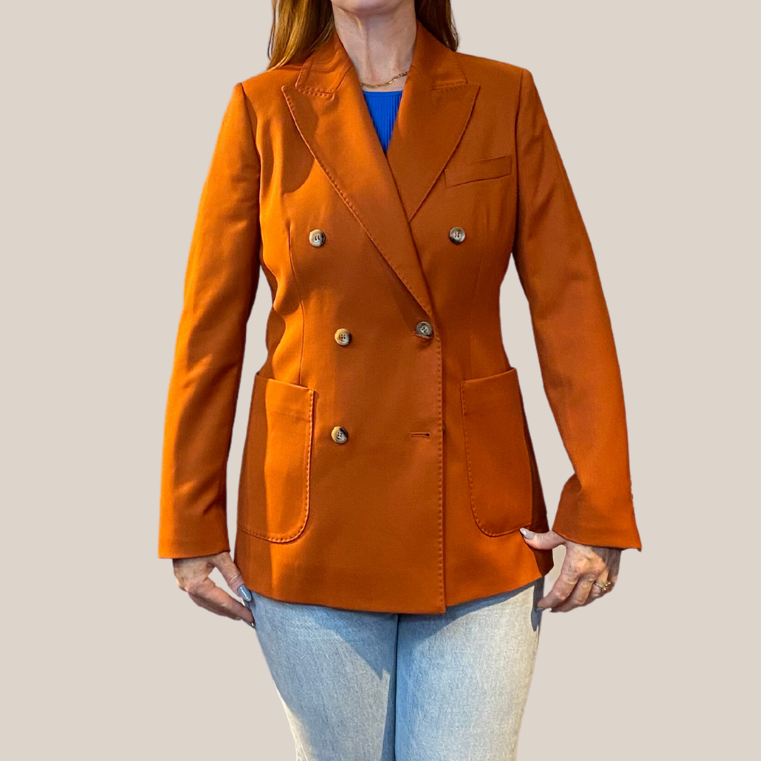 Gotstyle Fashion - Normeet Blazers Soft Touch Double Breasted Patch Pocket Blazer - Orange