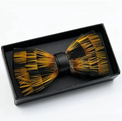 Gotstyle Fashion - Tyed by Dede Neckwear Orange Feather / Leather Handmade Bow Tie