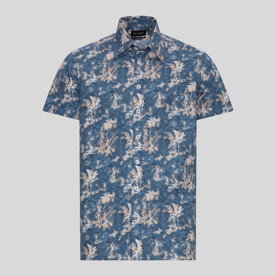 Gotstyle Fashion - Sand Collar Shirts Palm Tree Print Shirt - Teal