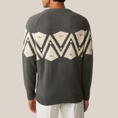 Contrast Pattern Raglan Sleeve Sweater - Olive