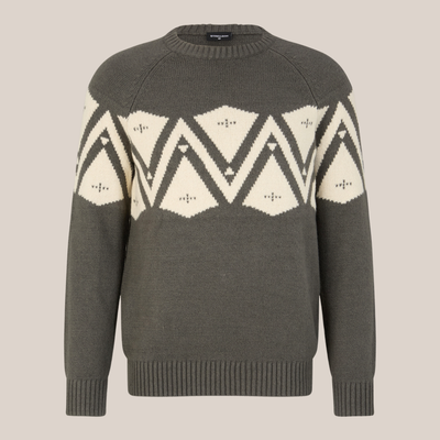 Contrast Pattern Raglan Sleeve Sweater - Olive