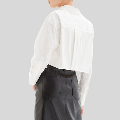 Asymmetric Pocket Pearl Blouse - White