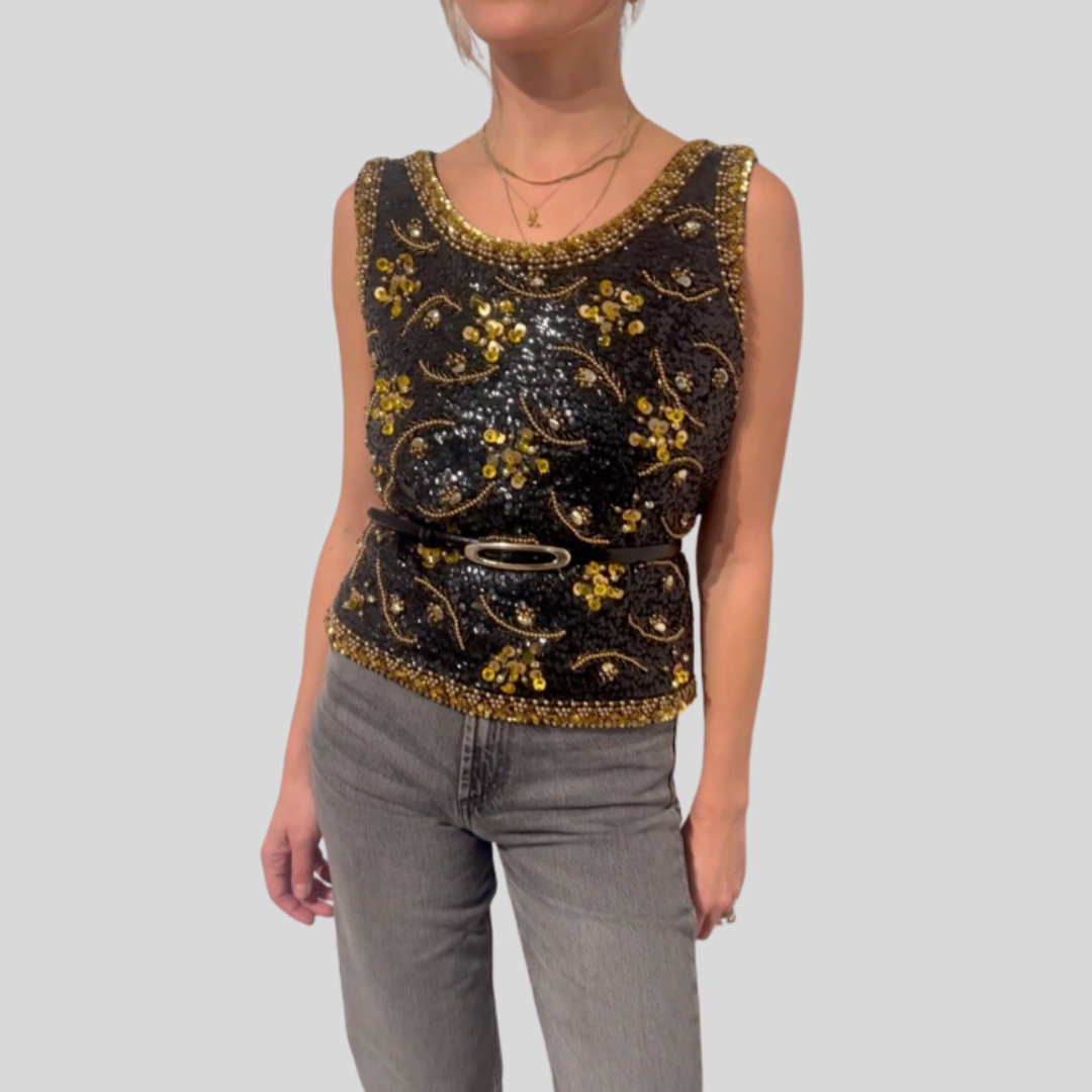 Gotstyle Fashion - Papamkt Papamkt "Liza" 80s Beaded Tank Top - Black/Gold