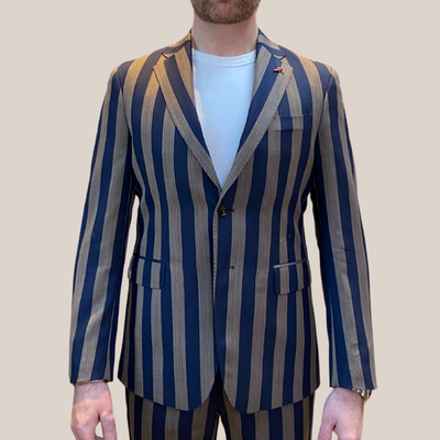 Gotstyle Fashion - PieroGabrieli Suits Broad Stripes Pick Stitching Suit - Navy/Tan