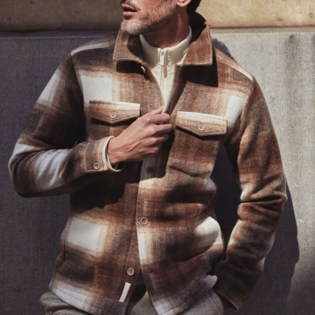 Plaid Large Checks Shirt Jacket - Sand