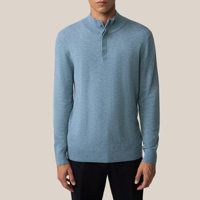 Quarter-Button Up Pullover Sweater - Blue