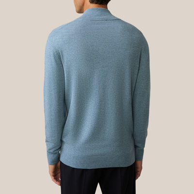 Quarter-Button Up Pullover Sweater - Blue