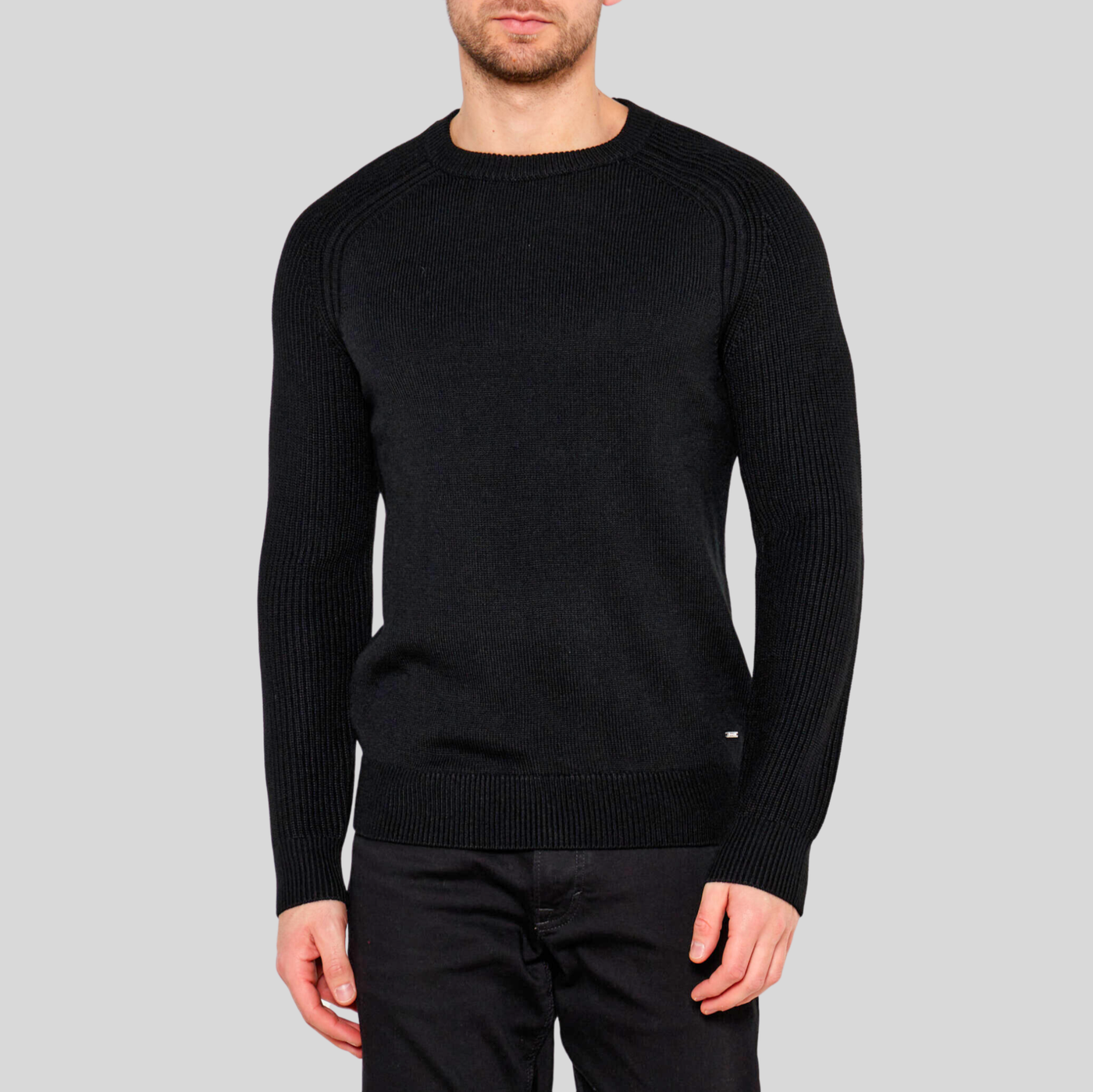 Textured Raglan Sleeves Sweater - Black