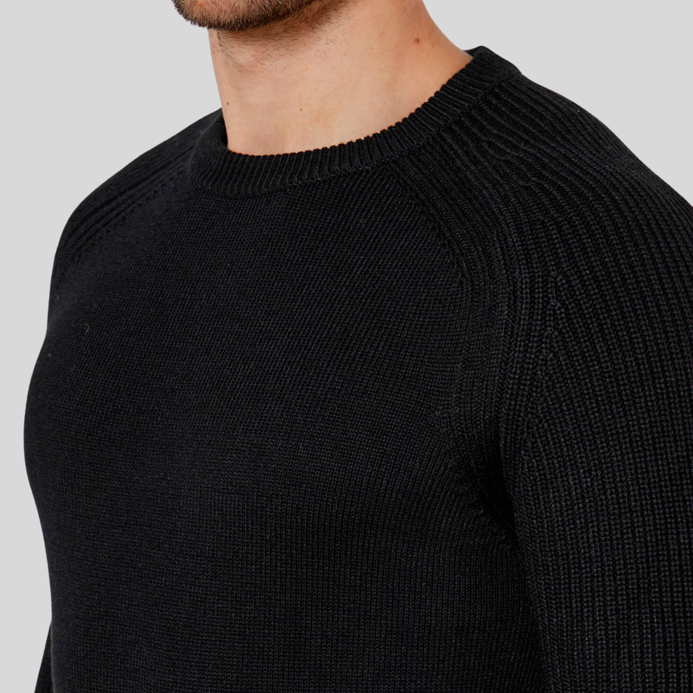 Textured Raglan Sleeves Sweater - Black