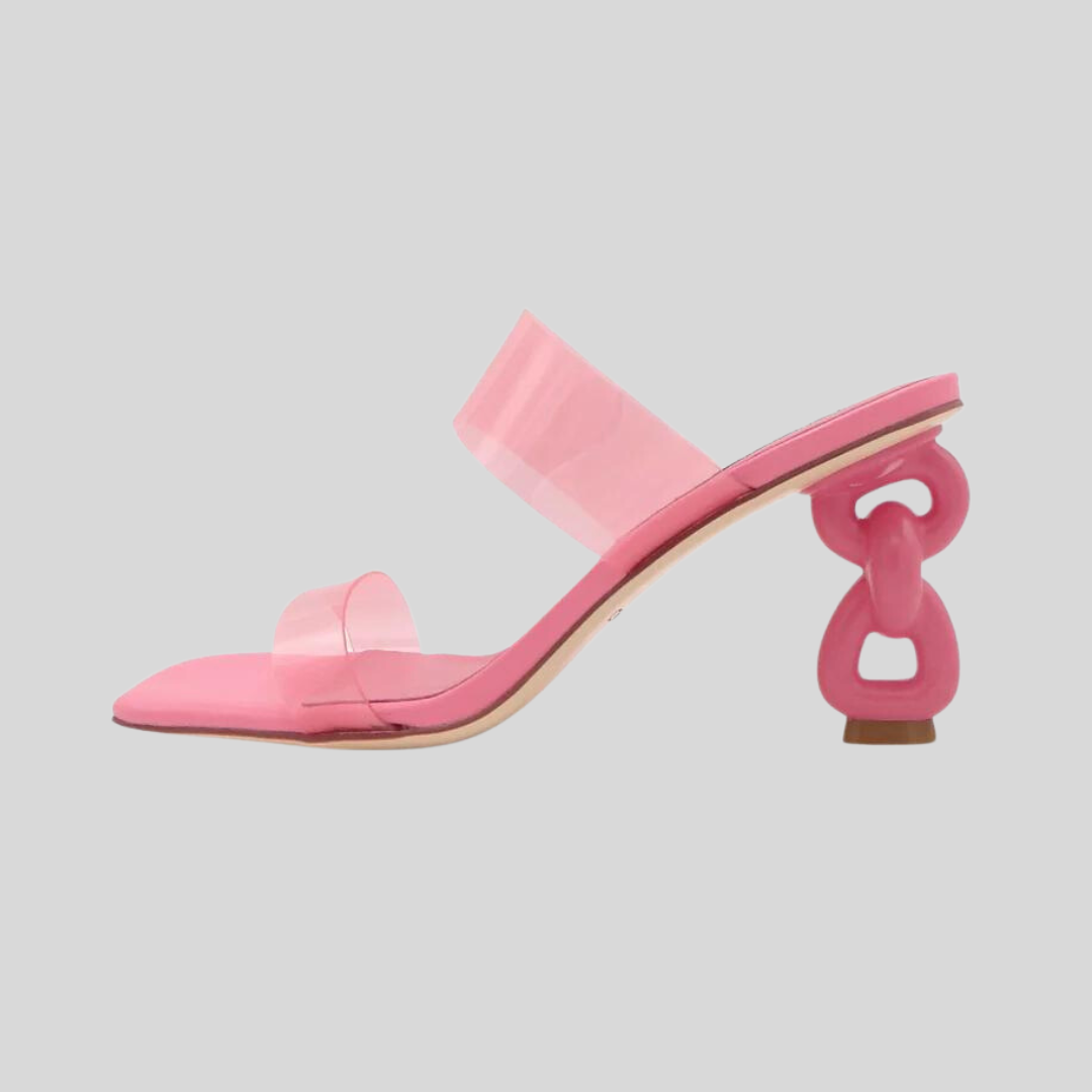 Gotstyle Fashion - Caverley Shoes Square Toe PVC Strap Sculpted Heel - Pink