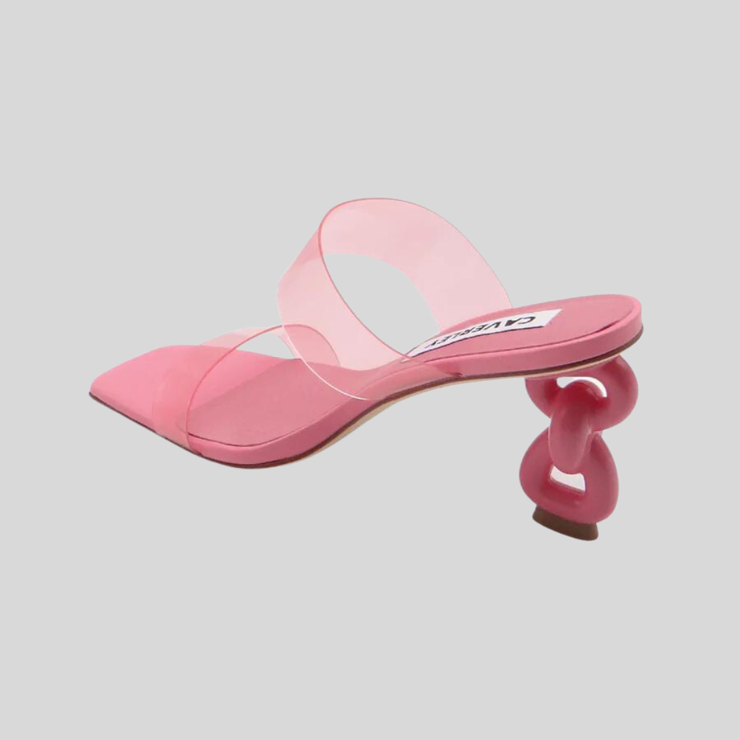 Gotstyle Fashion - Caverley Shoes Square Toe PVC Strap Sculpted Heel - Pink