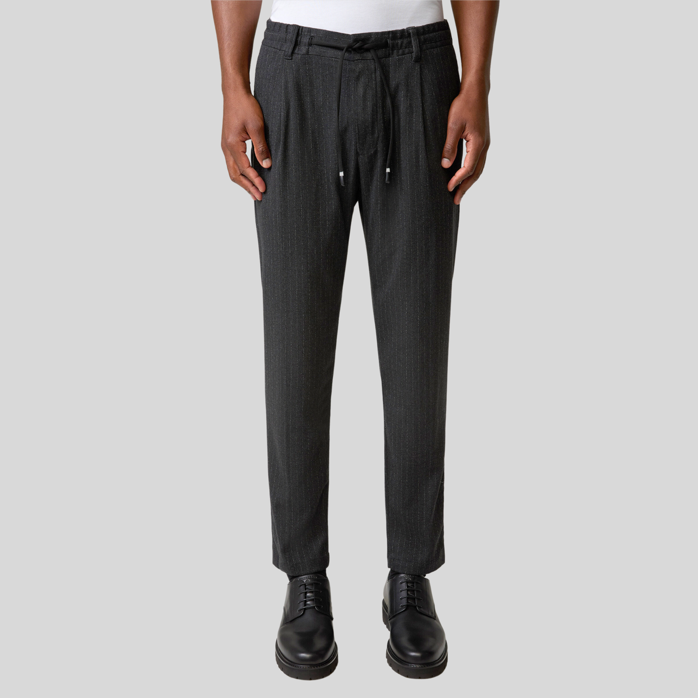 Chalk Pinstripe Drawstring Waist Pants - Charcoal