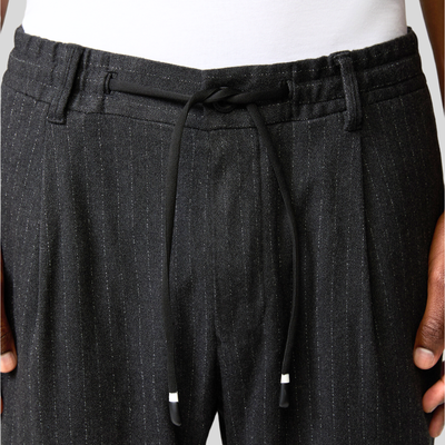 Chalk Pinstripe Drawstring Waist Pants - Charcoal