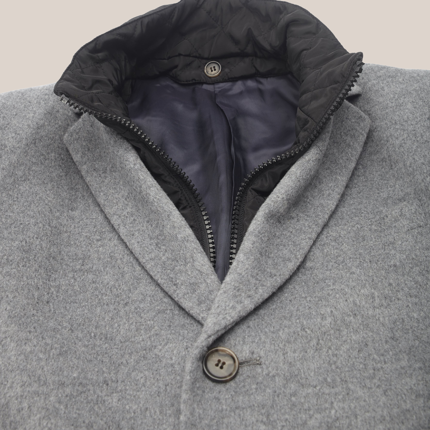 Wool / Cashmere Topcoat with Inlay - Grey