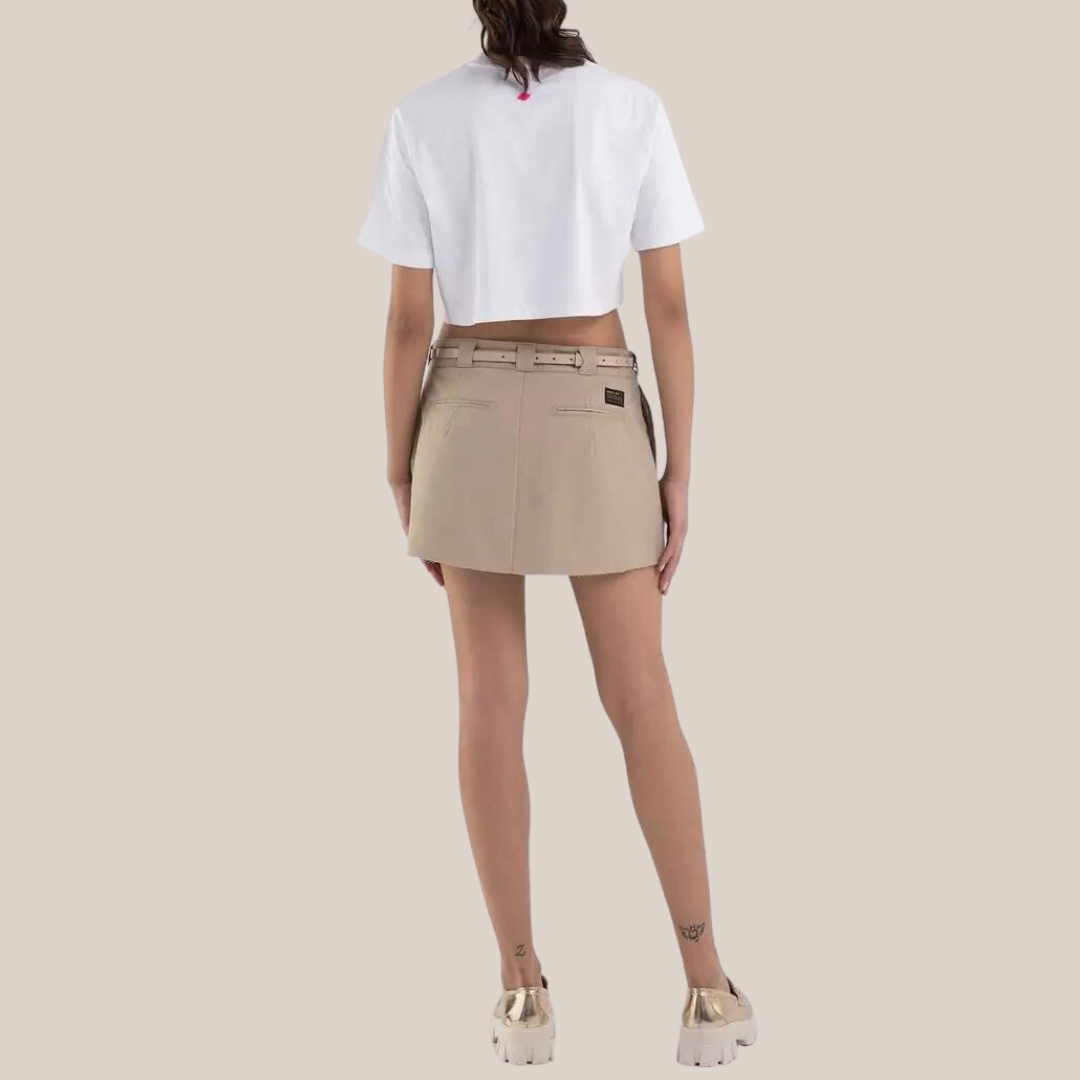 Gotstyle Fashion - Replay Skirts Pleated Raw Hem Twill Mini Skirt - Tan