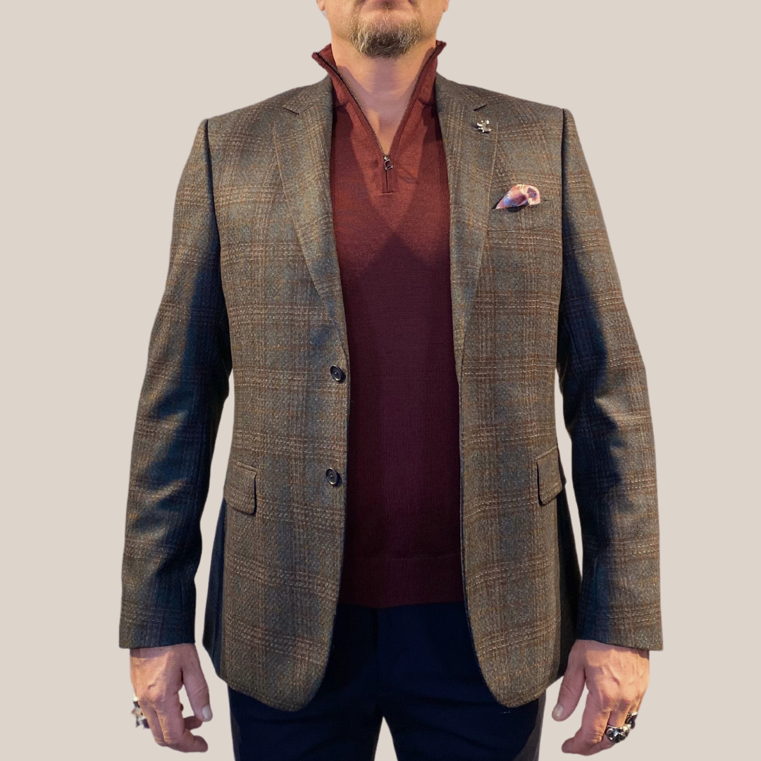 Gotstyle Fashion - Tombolini Blazers Fragmented Plaid Checks Wool Blazer - Brown/Teal