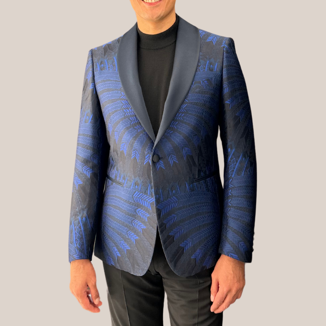 Dinner Jacket Feathers Design - Cobalt