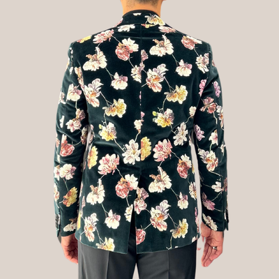 Floral Print Velvet Smoking Jacket - Green