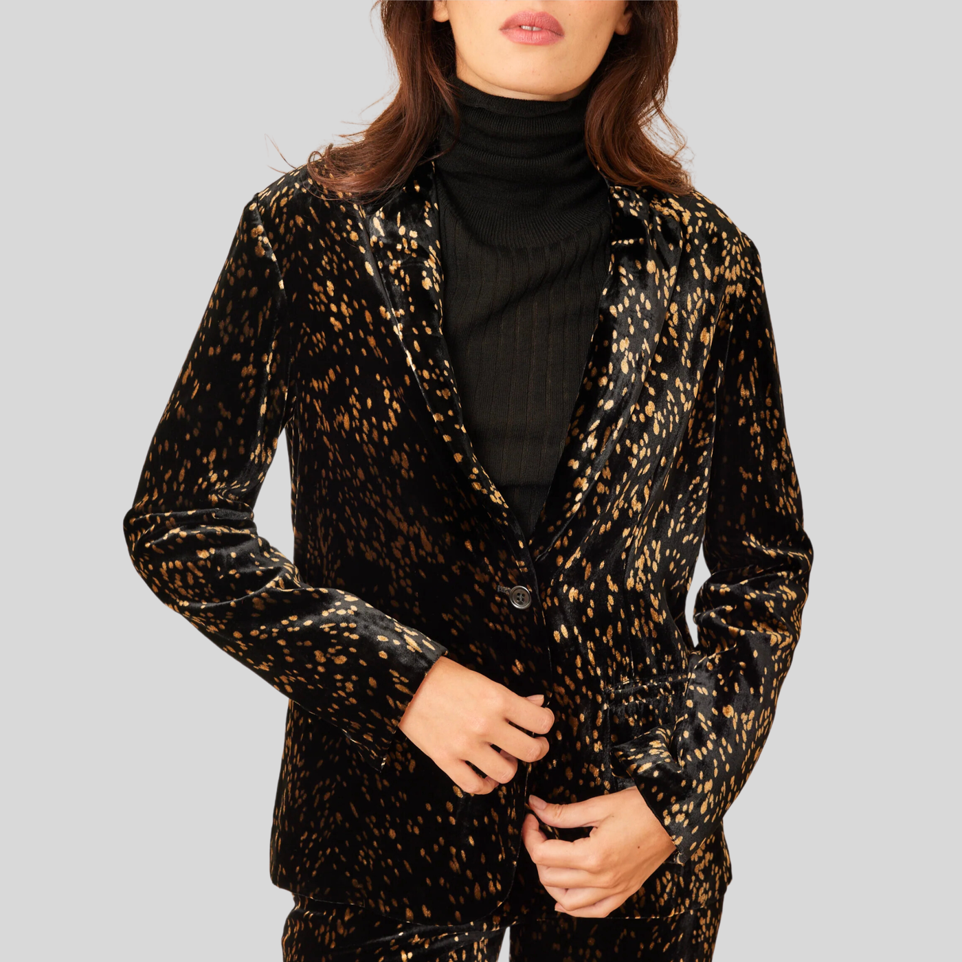 Spots Print Patch Pocket Velvet Blazer - Black