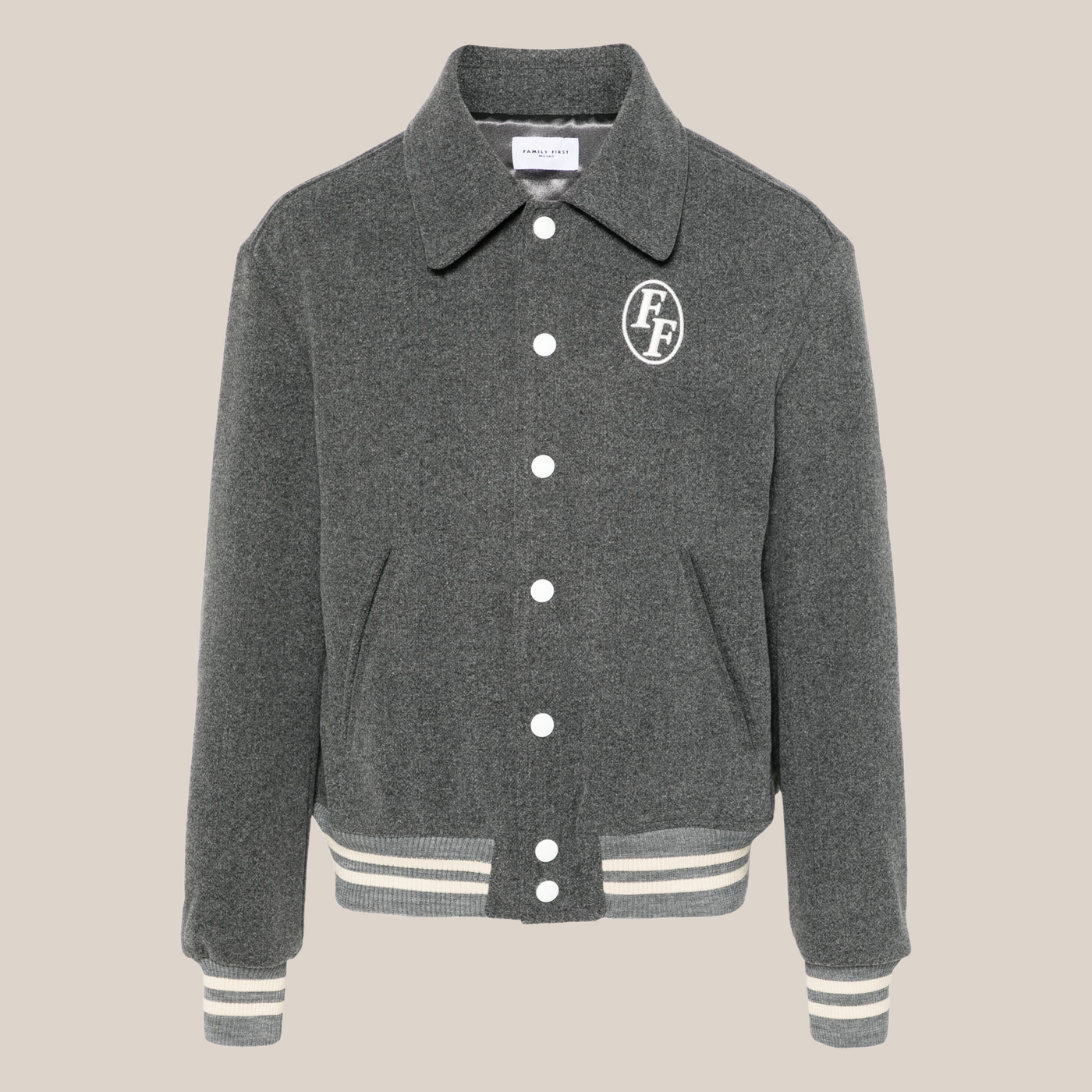 Monogram Embroidered Varsity Jacket - Grey