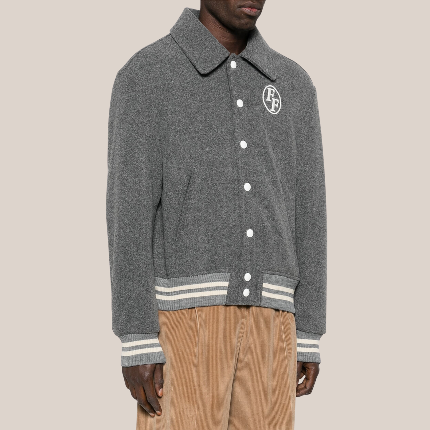 Monogram Embroidered Varsity Jacket - Grey