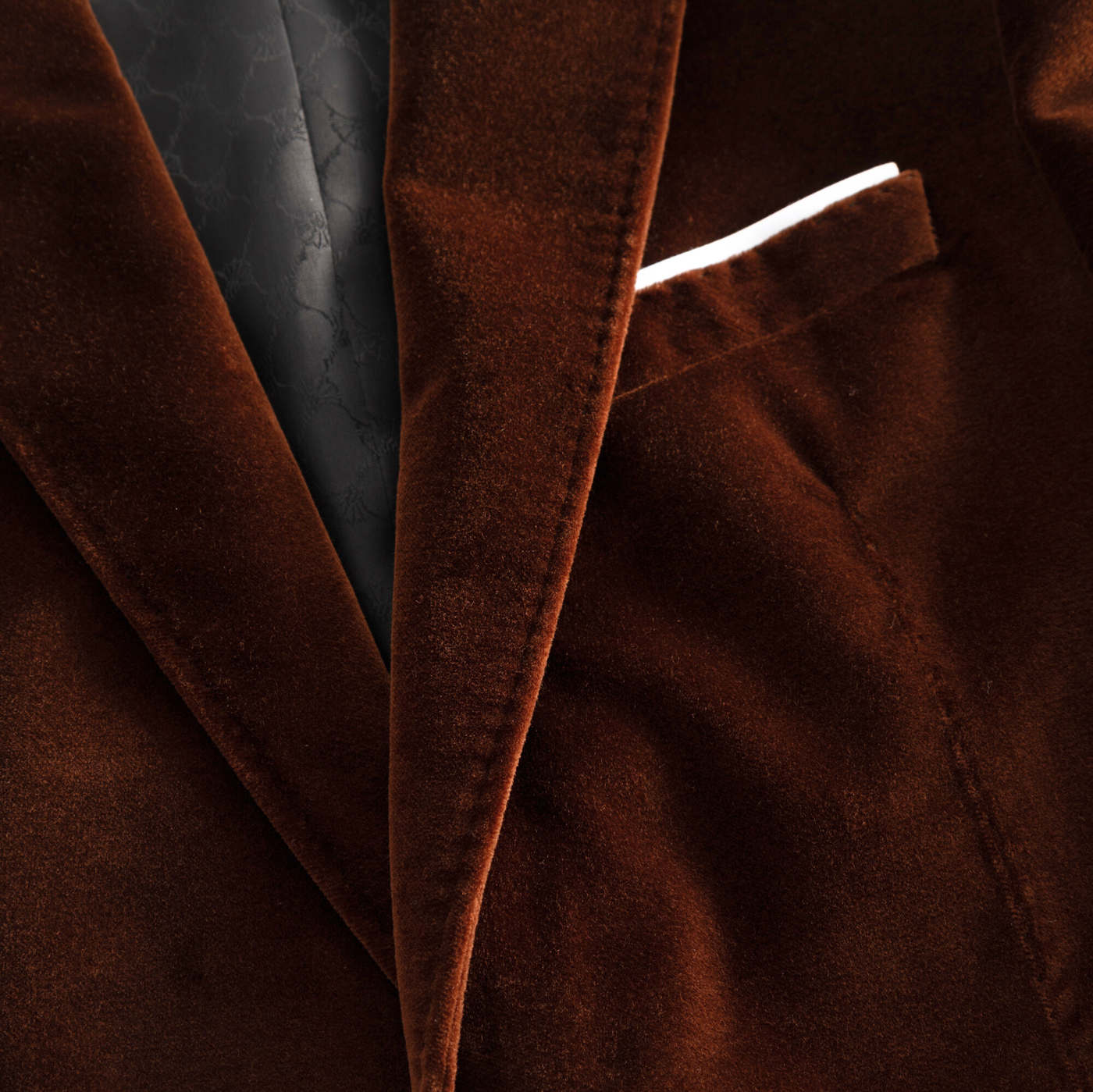 Velvet Peak Lapel Pick Stitch Blazer - Rust