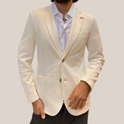 Gotstyle Fashion - Distretto12 Blazers Textured Patch Pocket Jersey Knit Blazer - White