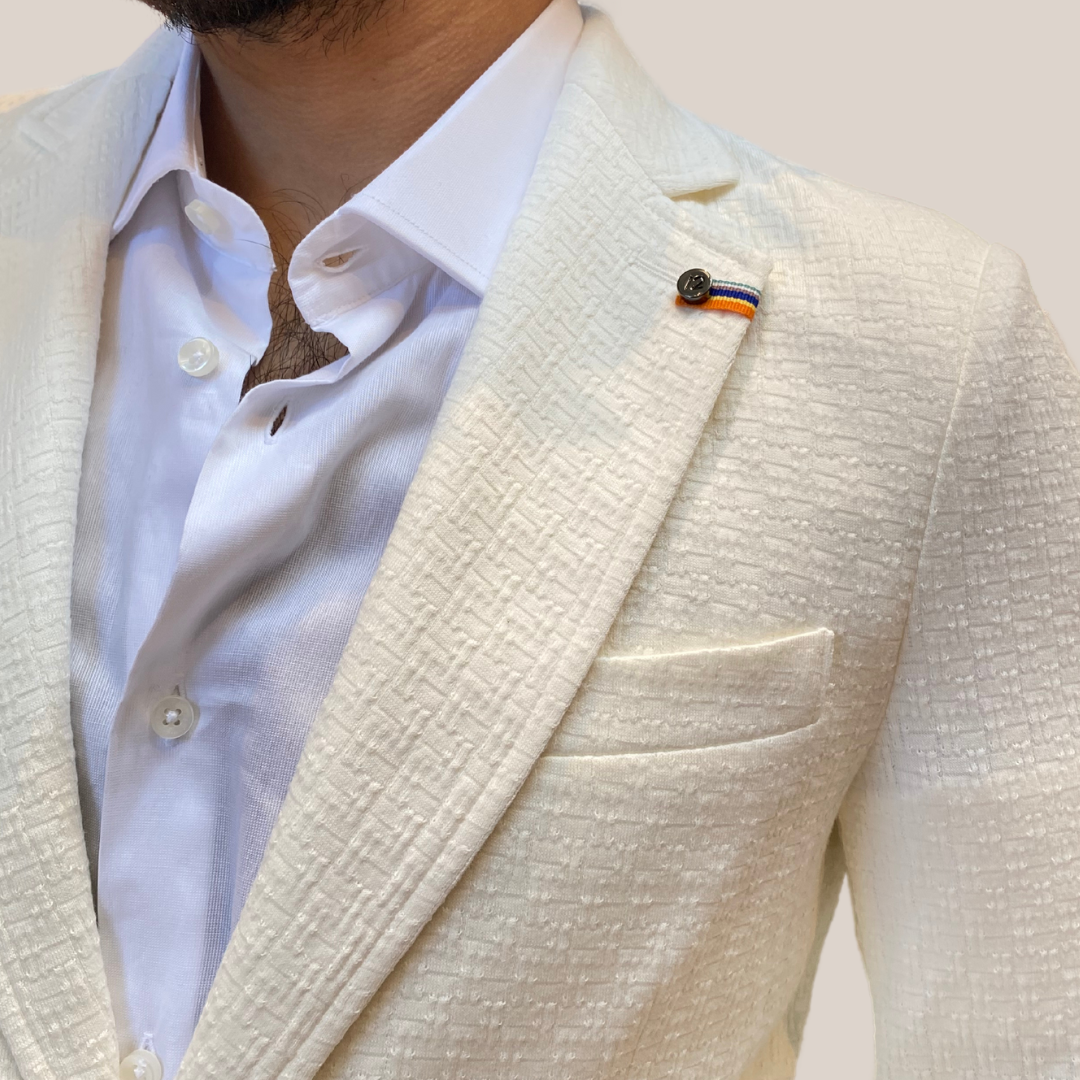 Gotstyle Fashion - Distretto12 Blazers Textured Patch Pocket Jersey Knit Blazer - White